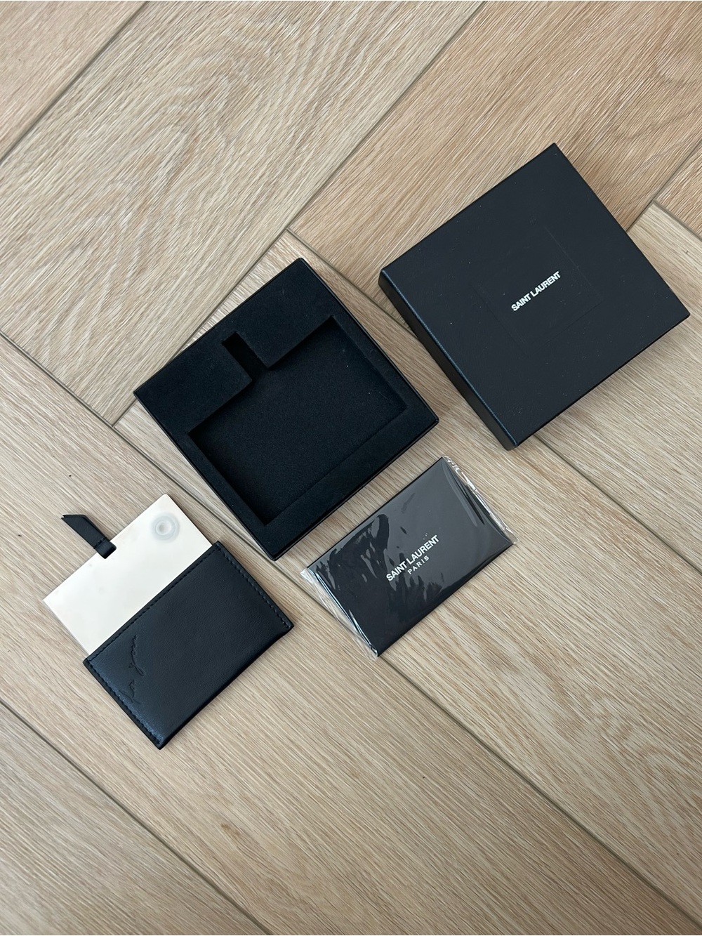 NWT Saint Laurent Black Leather Mirror & Sleeve Set, Bag Accessories